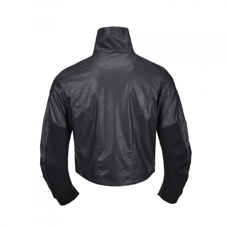Herren Kurzjacke im Lederlook mit hohem Stehkragen, zwei schrägen Brustreißverschlüssen und Vintage‑Metalldetails Drune