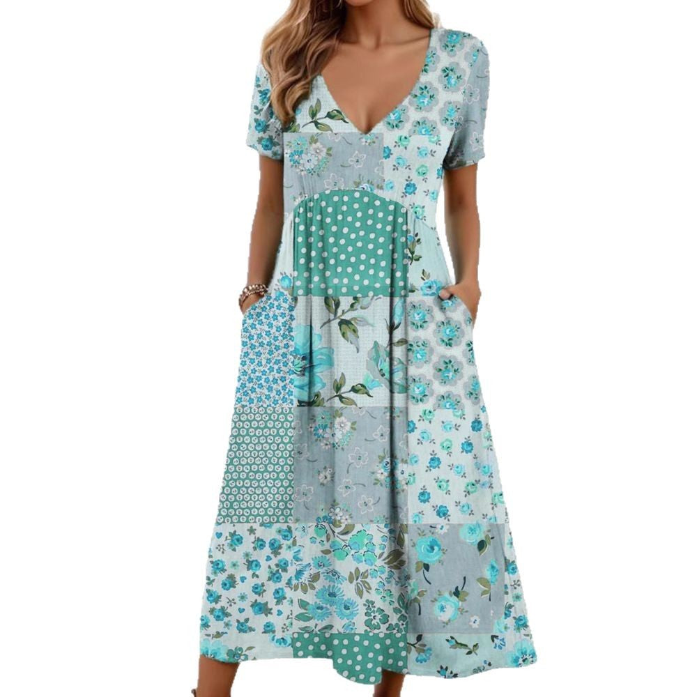 Damen Maxikleid mit floralen Patchwork-Design Drune