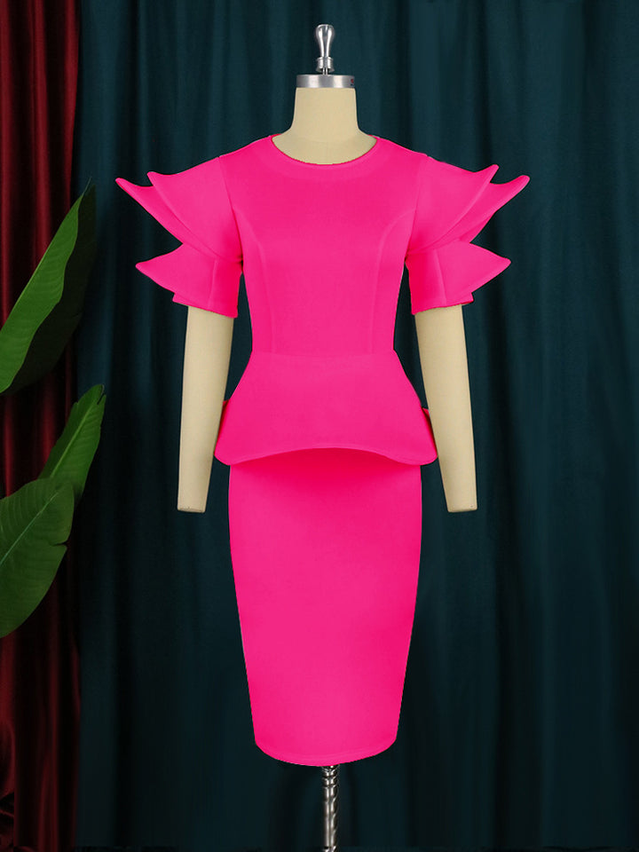Damen figurbetontes Kleid mit voluminösen Ärmeln Drune