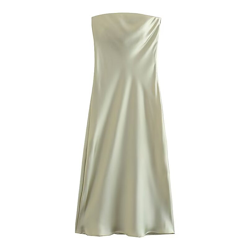 Damen langes Abendkleid im eleganten Satin-Look mit trägerlosem Design Drune