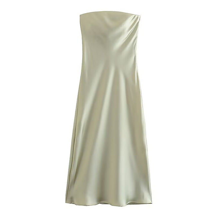 Damen langes Abendkleid im eleganten Satin-Look mit trägerlosem Design Drune