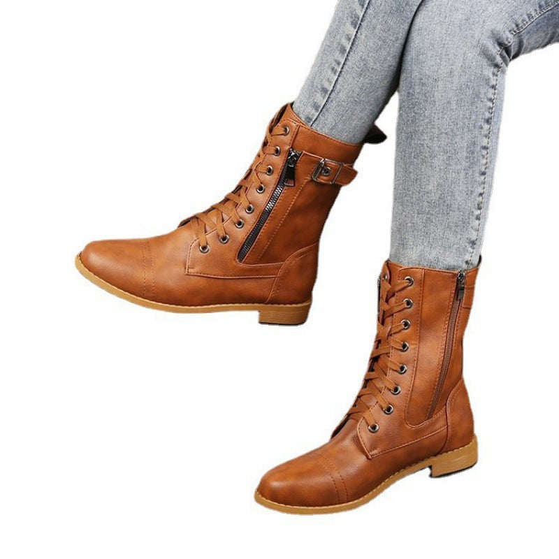 Damen nan knöchelhohe Schnürstiefel aus Lederimitat mit seitlichem Reißverschluss und strapazierfähiger Profilsohle Drune