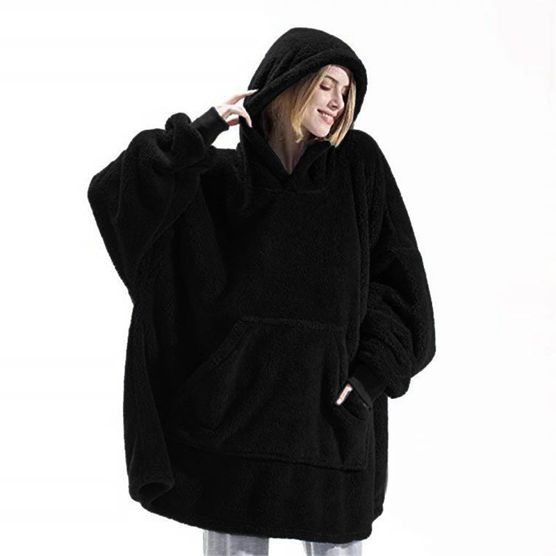 Damen Kuschelpullover-Poncho mit Kapuze und praktischen Taschen Drune