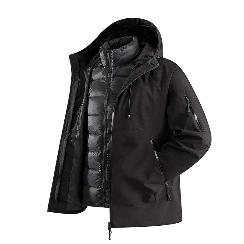 Herren Zweiteilige Übergangsjacke mit abnehmbarer Steppinnenjacke und Kapuze Drune