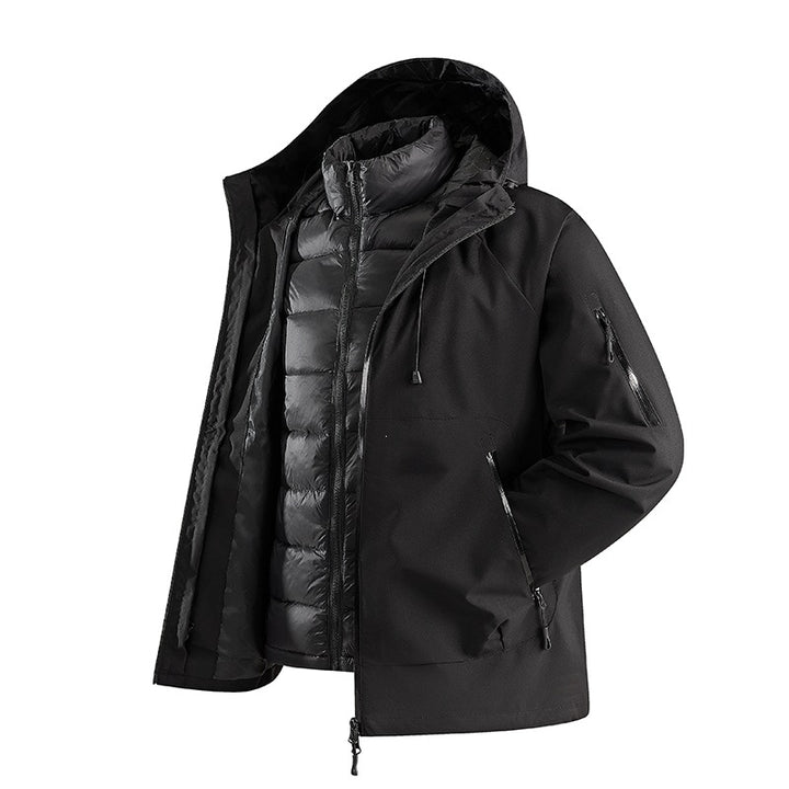 Herren Zweiteilige Übergangsjacke mit abnehmbarer Steppinnenjacke und Kapuze Drune