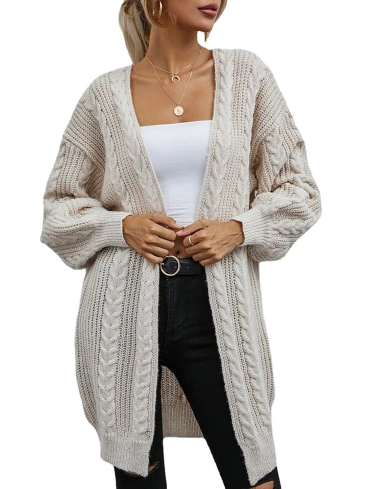 Damen Grobstrick Cardigan mit Kapuze und Zopfdesign Drune