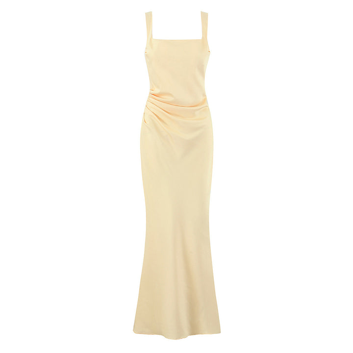 Damen Maxikleid mit elegantem quadratischen Ausschnitt und raffiniertem Drapierungsdesign Drune