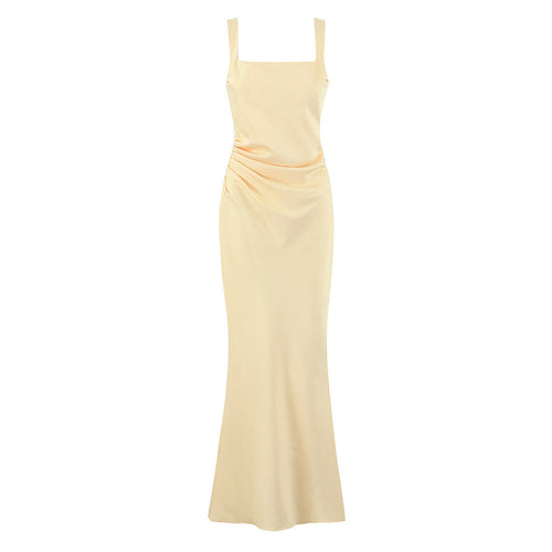 Damen Maxikleid mit elegantem quadratischen Ausschnitt und raffiniertem Drapierungsdesign Drune