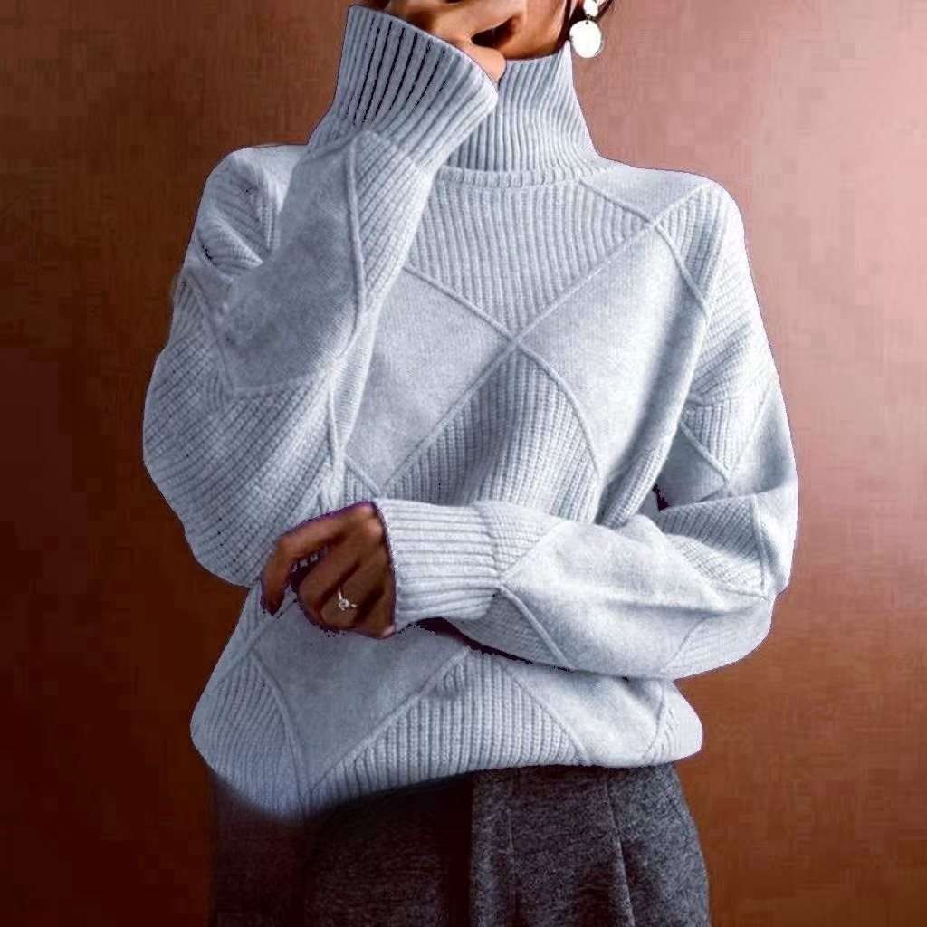 Damen kuscheliger Stehkragenpullover mit strukturiertem Strickmuster Drune