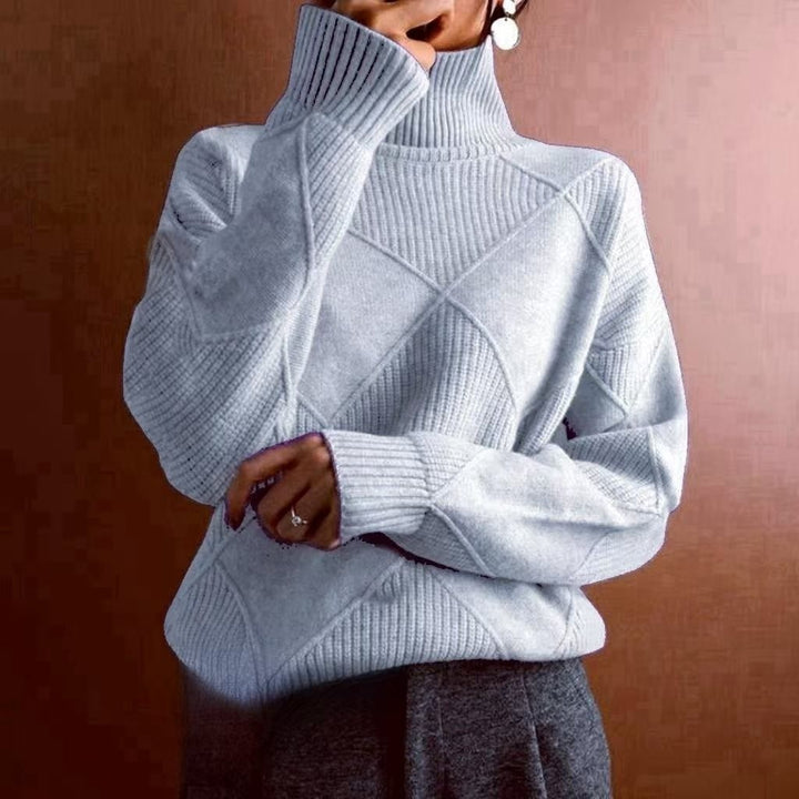 Damen kuscheliger Stehkragenpullover mit strukturiertem Strickmuster Drune