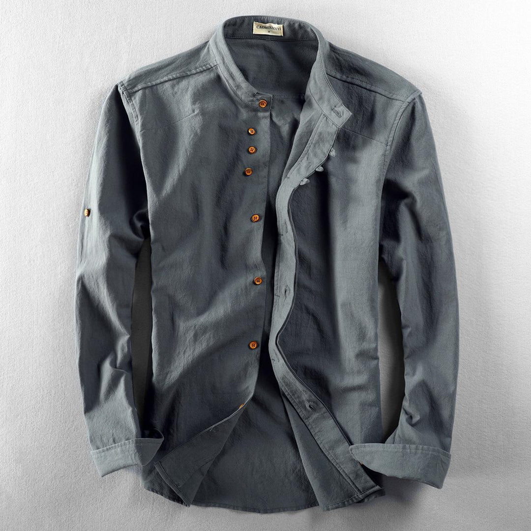 Herren Leichtes Leinen‑Overshirt mit Stehkragen und dekorativer Knopfleiste Drune