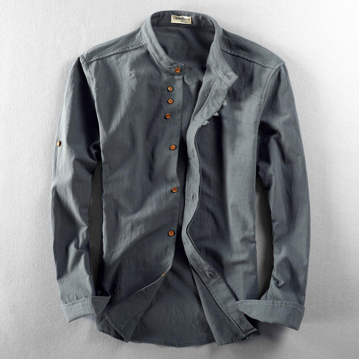 Herren Leichtes Leinen‑Overshirt mit Stehkragen und dekorativer Knopfleiste Drune