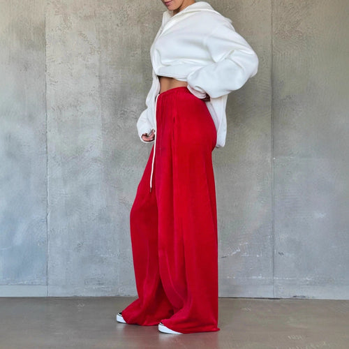Damen weite Velours-Hose mit elastischem Bund und praktischen Seitentaschen Drune