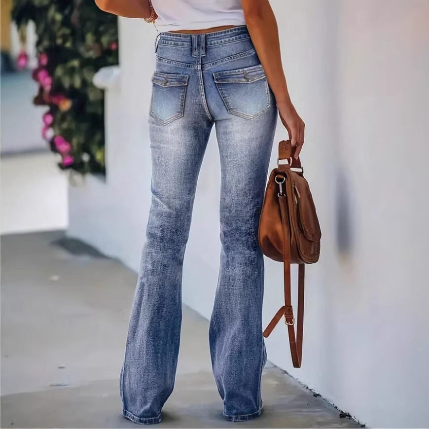 Damen Hochtaillierte Flared-Denimhose mit vorderer Ziernaht und formendem Bund Drune