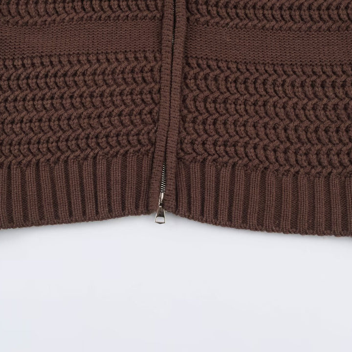 Damen Grobstrick-Cardigan mit Reißverschluss und Kunstfellkapuze Drune