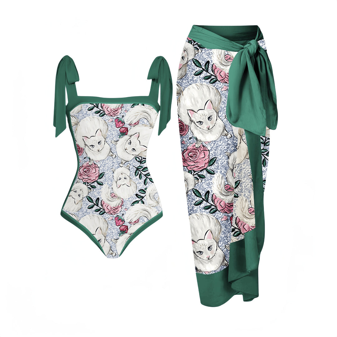 Damen Eleganter Badeanzug mit passendem Wickelrock Drune