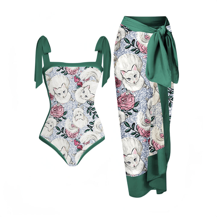 Damen Eleganter Badeanzug mit passendem Wickelrock Drune