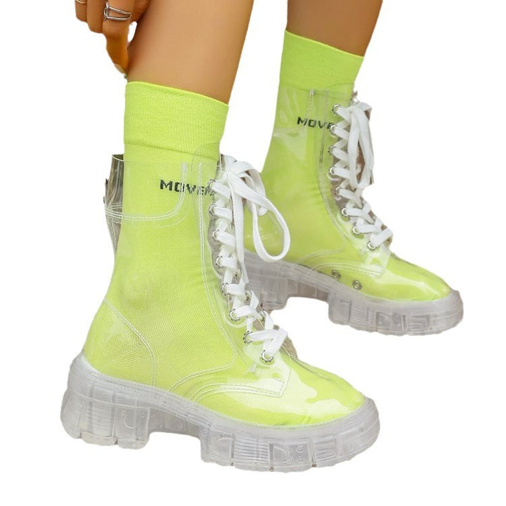 Damen transparente Plateau-High-Top Boots mit farbiger Innensohle Drune