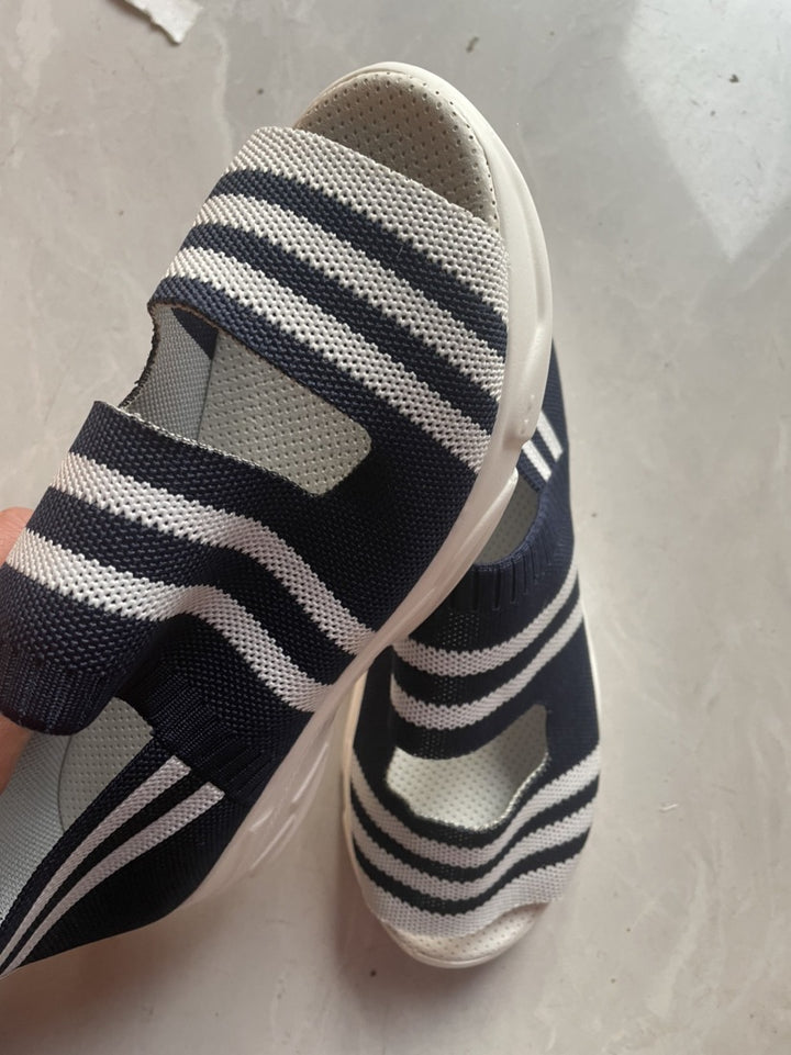 Damen Strick-Slipper mit offener Zehenpartie, atmungsaktivem Stretch-Obermaterial und leichter Komfortsohle Drune