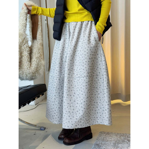 Damen Weit schwingender Midirock aus Wollmix mit feinem Blumenjacquard Drune