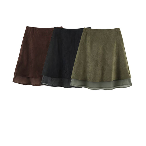 Damen A‑Linien Midirock mit Veloursoptik und Chiffon‑Volant Drune