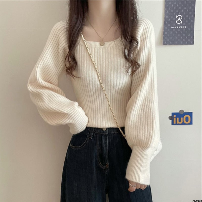Damen legerer Rippstrickpullover mit weiten Ärmeln Drune