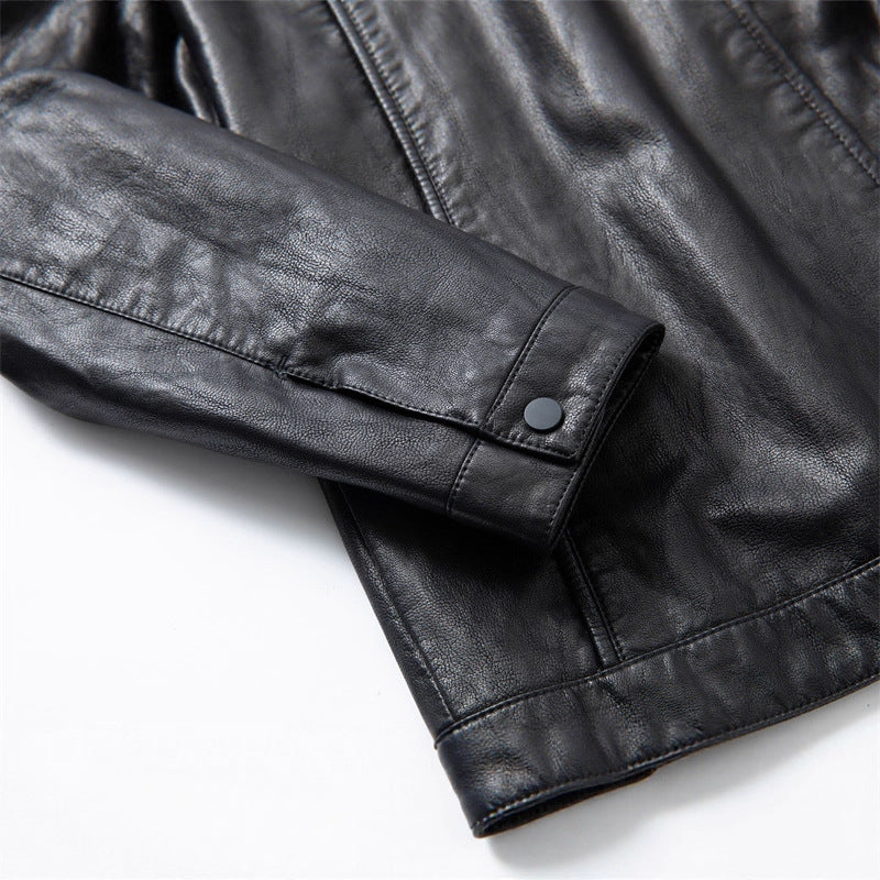 Herren Schmale Blouson-Lederjacke mit Stehkragen und verdecktem Reißverschluss Drune