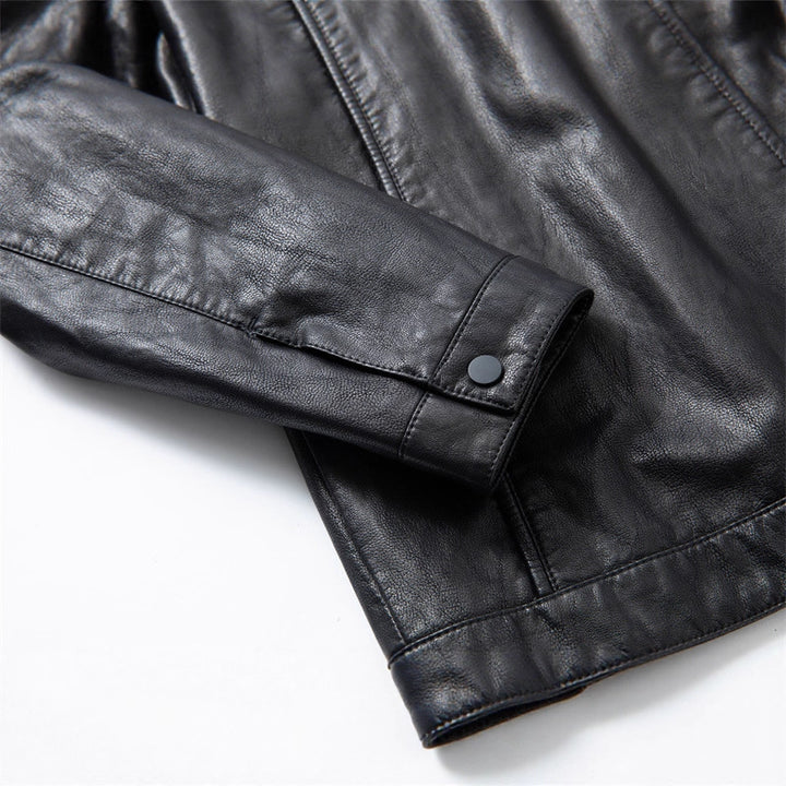 Herren Schmale Blouson-Lederjacke mit Stehkragen und verdecktem Reißverschluss Drune