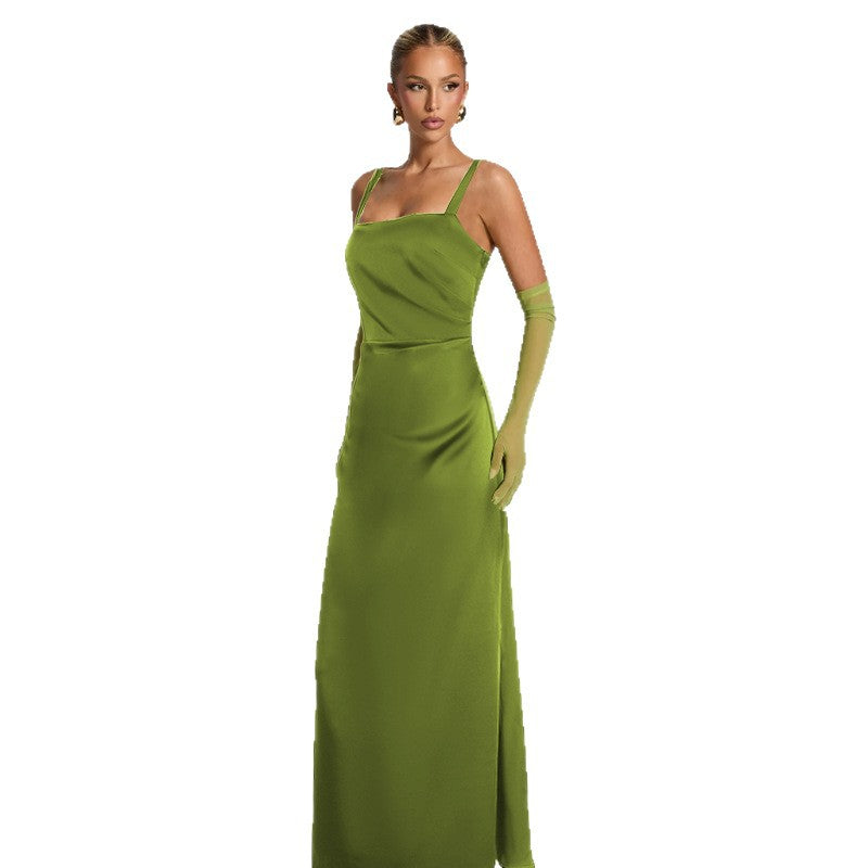 Damen Elegantes Satin-Maxikleid mit schmalen Trägern Drune