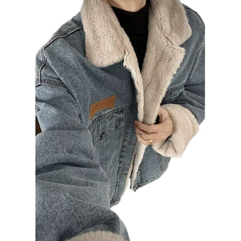 Herren Denim-Jacke mit Kunstfellkragen Drune