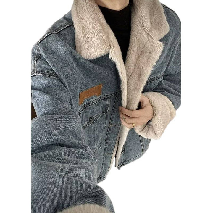 Herren Denim-Jacke mit Kunstfellkragen Drune