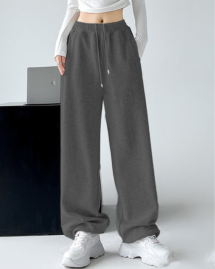 Damen nan extraweite Palazzo-Sweathose mit hohem Komfortbund, seitlichen Eingrifftaschen, Schlitz am Saum und Kordelzug Drune