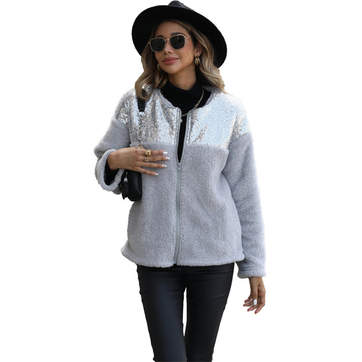 Damen Fleece-Jacke mit Glitzerapplikationen Drune