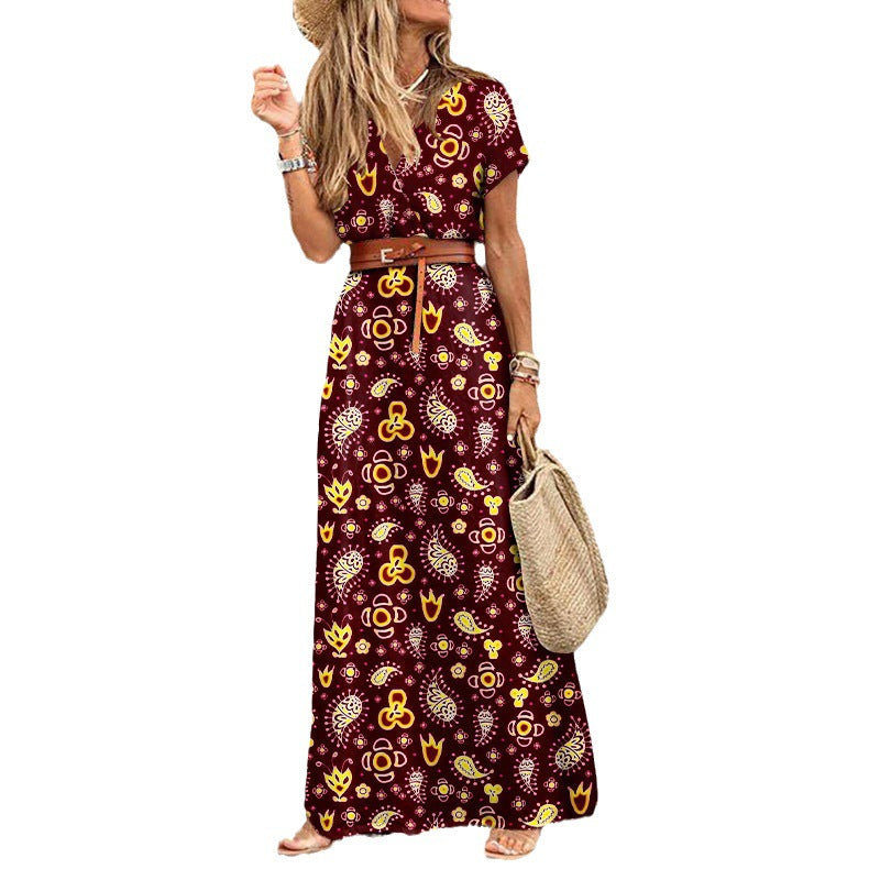 Damen Maxikleid mit seitlichem Schlitz und V-Ausschnitt Drune