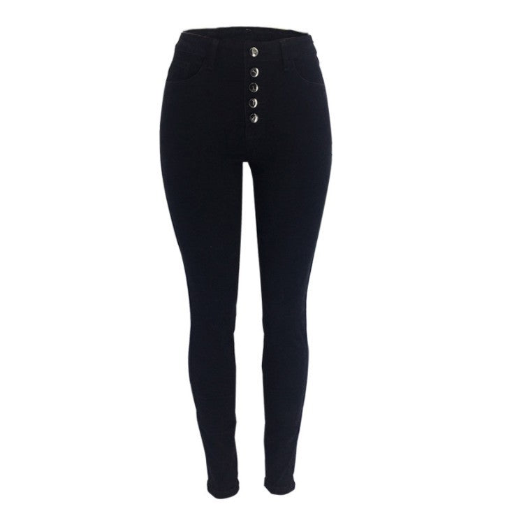 Damen nan hochgeschnittene Skinny-Jeans mit sichtbarer Knopfleiste und figurformendem Stretch Drune