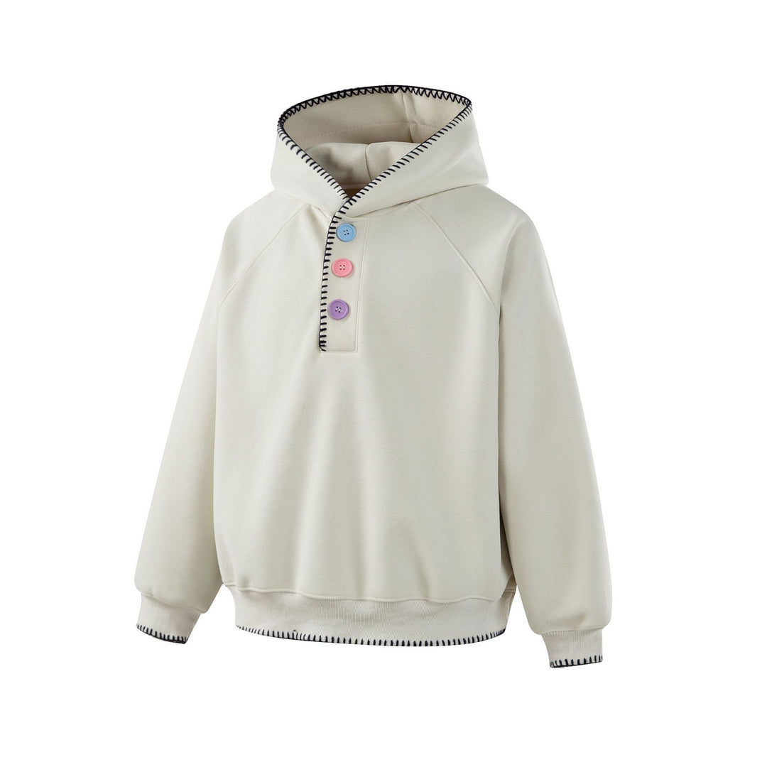 Damen Kapuzenpullover mit halber Knopfleiste, dekorativer Sattelnaht und Oversize-Schnitt Drune