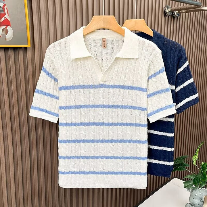 Herren Kurzarm-Pullover mit strukturierter Strickweise Drune