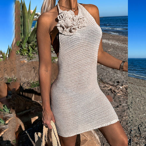 Damen Häkel-Strandkleid mit dekorativer Blumenapplikation Drune