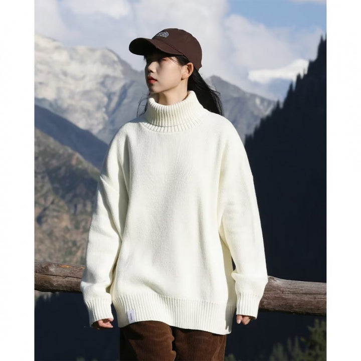 Damen Oversize-Rollkragenpullover aus weichem Baumwollmix mit gerippten Bündchen und verlängertem Saum Drune