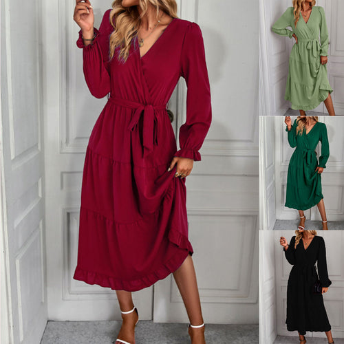 Damen Wickelkleid mit Rüschendetails und eleganten Puffärmeln Drune