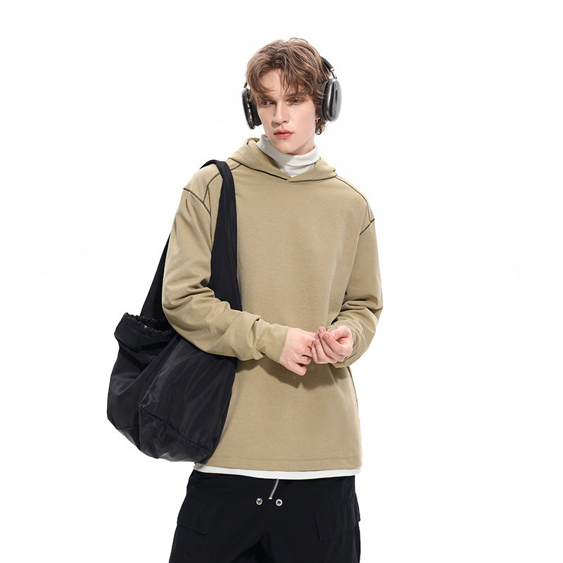 Herren Oversize-Kapuzenpullover aus schwerem Baumwolljersey mit Raglanärmeln und sichtbaren Kontrastnähten Drune