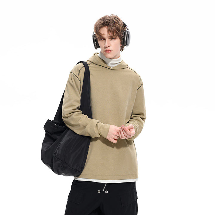 Herren Oversize-Kapuzenpullover aus schwerem Baumwolljersey mit Raglanärmeln und sichtbaren Kontrastnähten Drune
