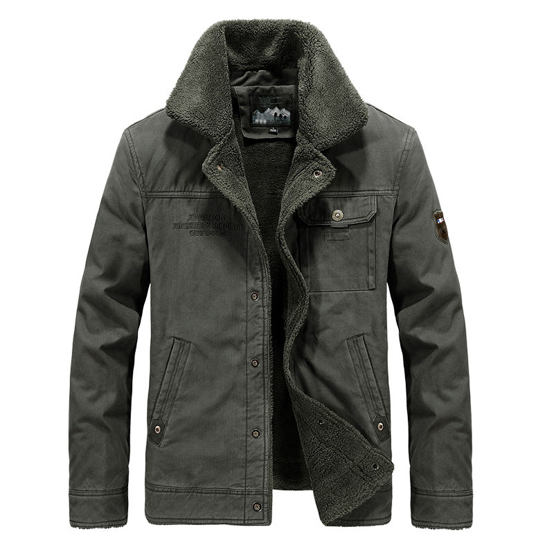 Herren nan gefütterte Canvas-Fieldjacke mit Teddyfutter und klassischem Stehkragen Drune