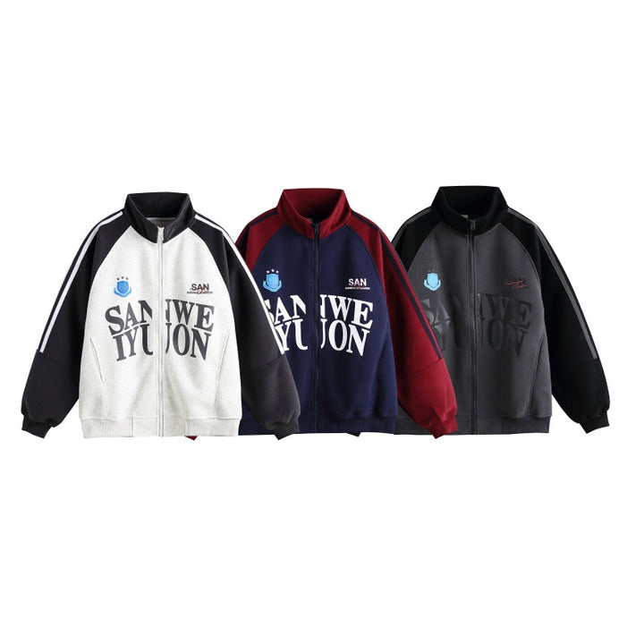 Unisex Oversize College-Trackjacke mit Stehkragen und Raglanärmeln Drune