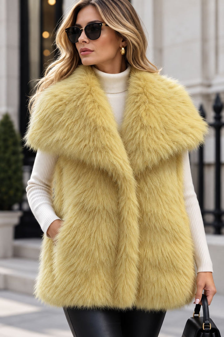 Damen Ärmellose Luxus‑Faux‑Fur‑Weste mit extraweichem Langflor und übergroßem Schalkragen Drune