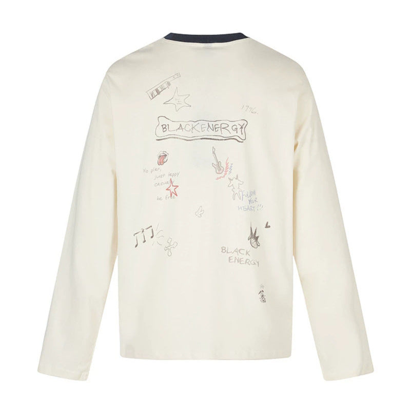 Damen Langarmshirt mit Comic-Gitarrenprint, Glitzerdetail und Kontrastkragen Drune