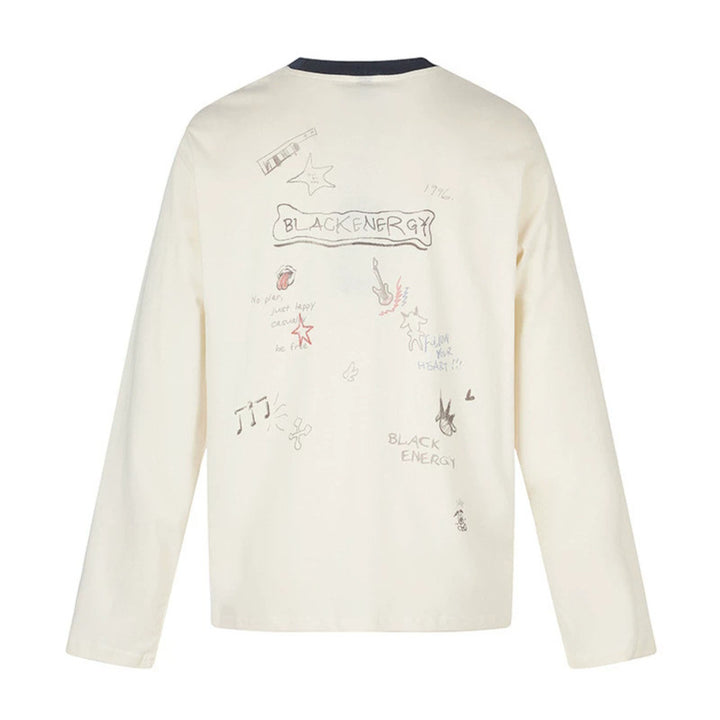 Damen Langarmshirt mit Comic-Gitarrenprint, Glitzerdetail und Kontrastkragen Drune