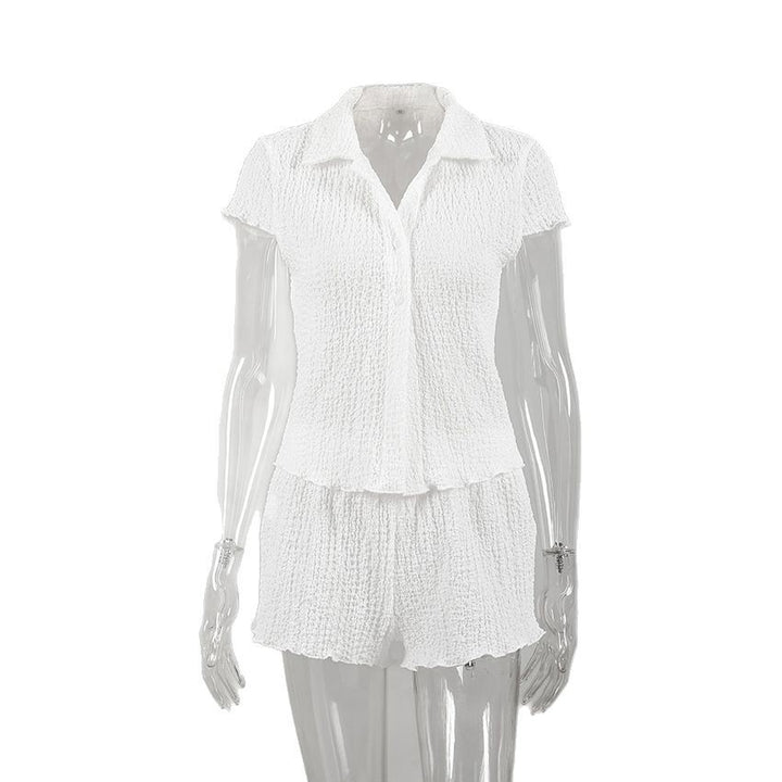 Damen Freizeit-Pyjama-Set mit strukturiertem Oberteil und Shorts Drune