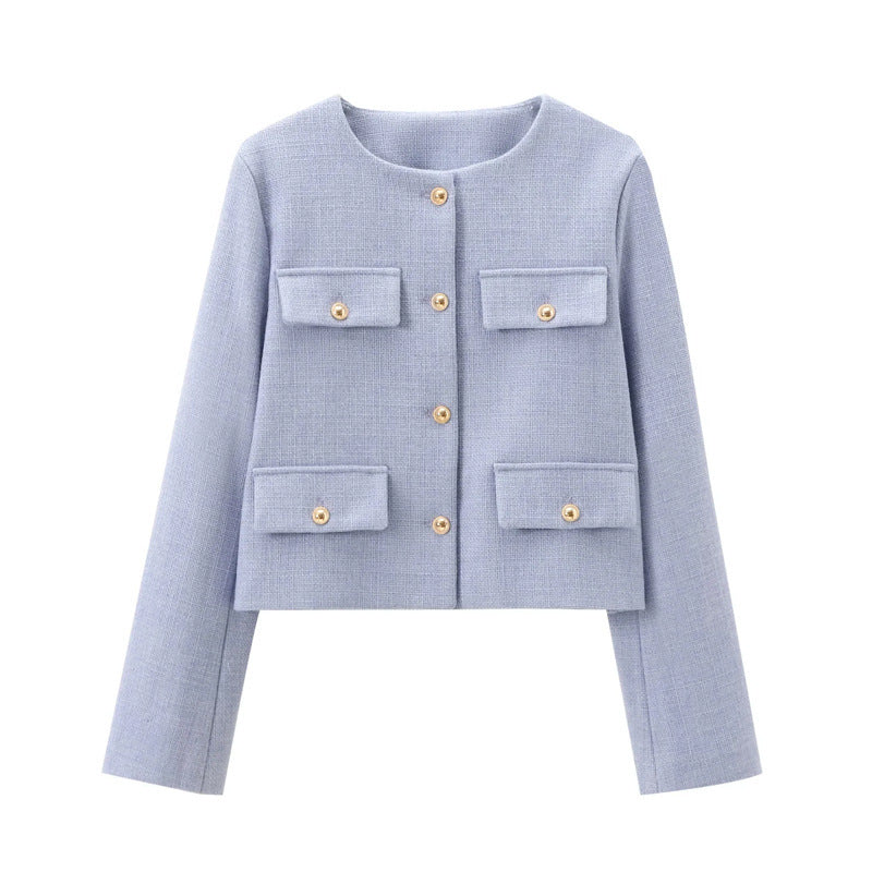 Damen Modische Kurze Jacke mit Pattentaschen