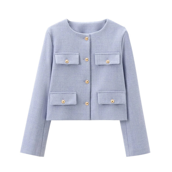 Damen Modische Kurze Jacke mit Pattentaschen
